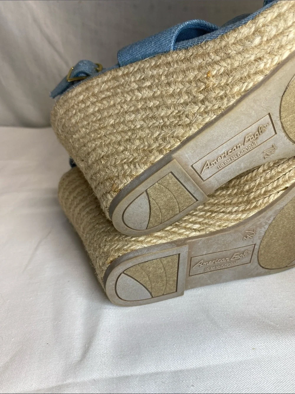 American Eagle Outfitters Denim Blue Espadrille Wedge Sandals Size 7.5